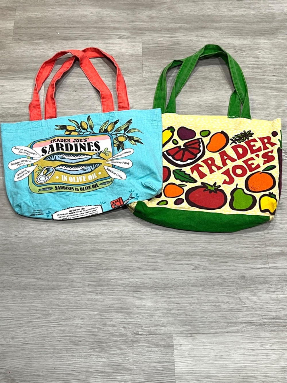 TWO VINTAGE TRADER JOE’S Colorful Canvas Tote Bag - Blue & Yellow
